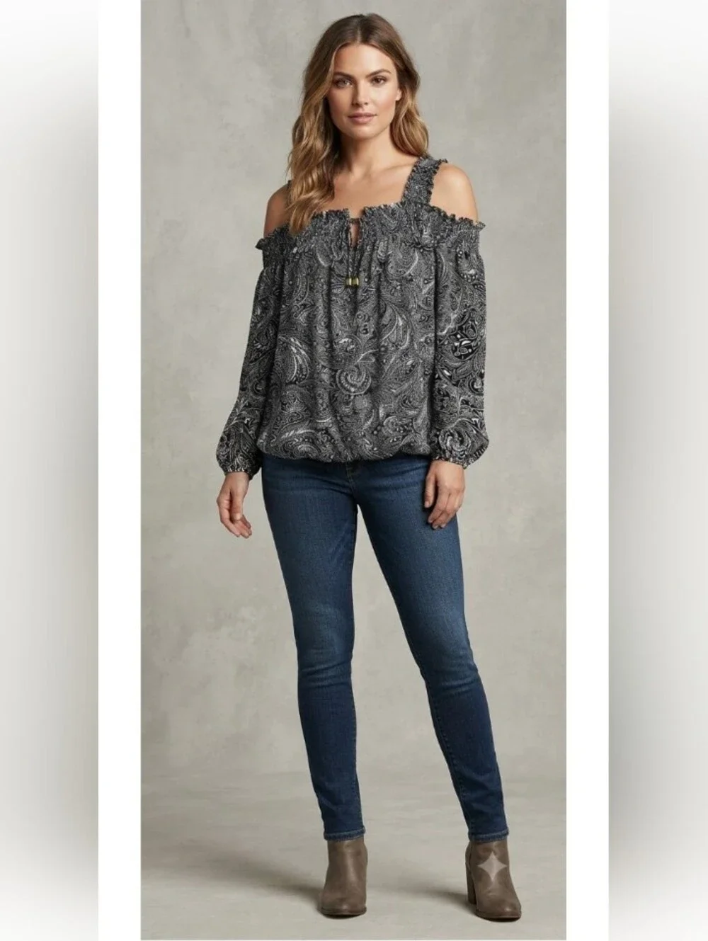Michael Kors Black Paisley Cold-Shoulder Blouse